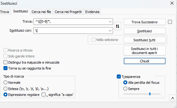 Regola Regex Per Poter Togliere L’indice Da Una Esportazione Di Data Base